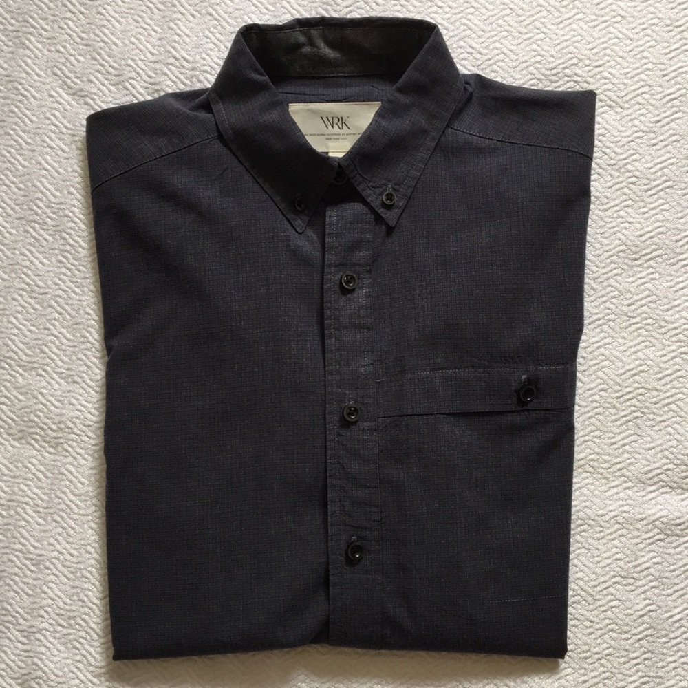 Men’s long sleeved shirt, navy/gray tiny plaid - Picture 1 of 3